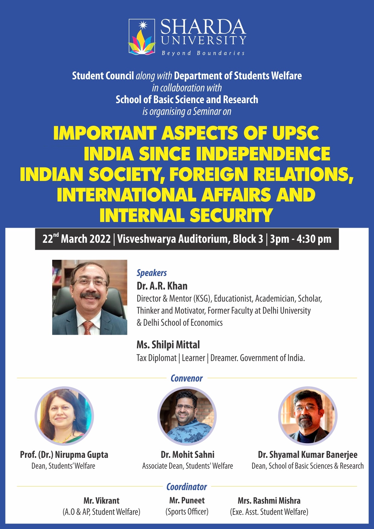 Seminar on Important Aspects of UPSC India Since Independence Indian Society, Foreign Relations, International Affairs and Internal Security