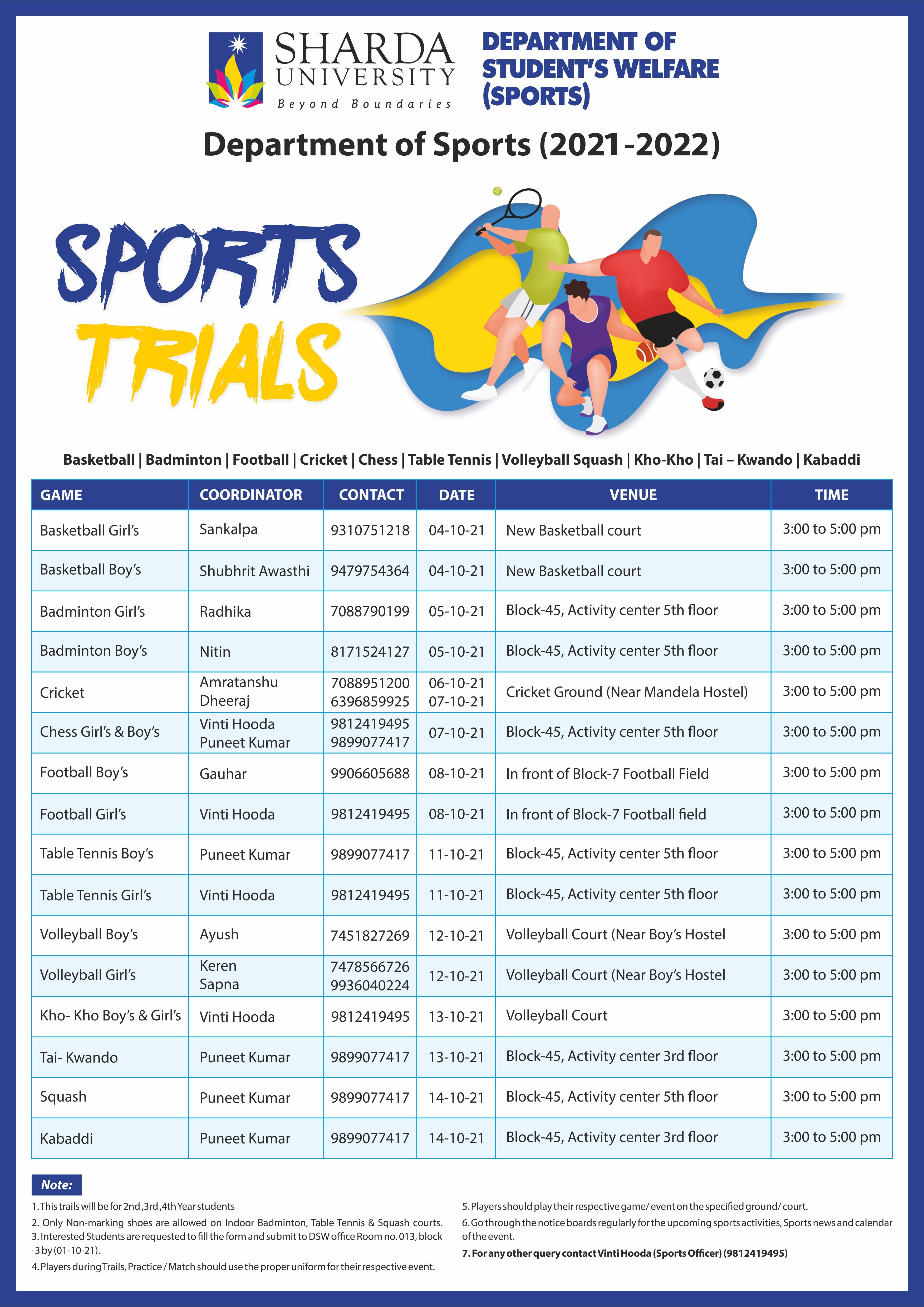 Sports Trials 2020-2021