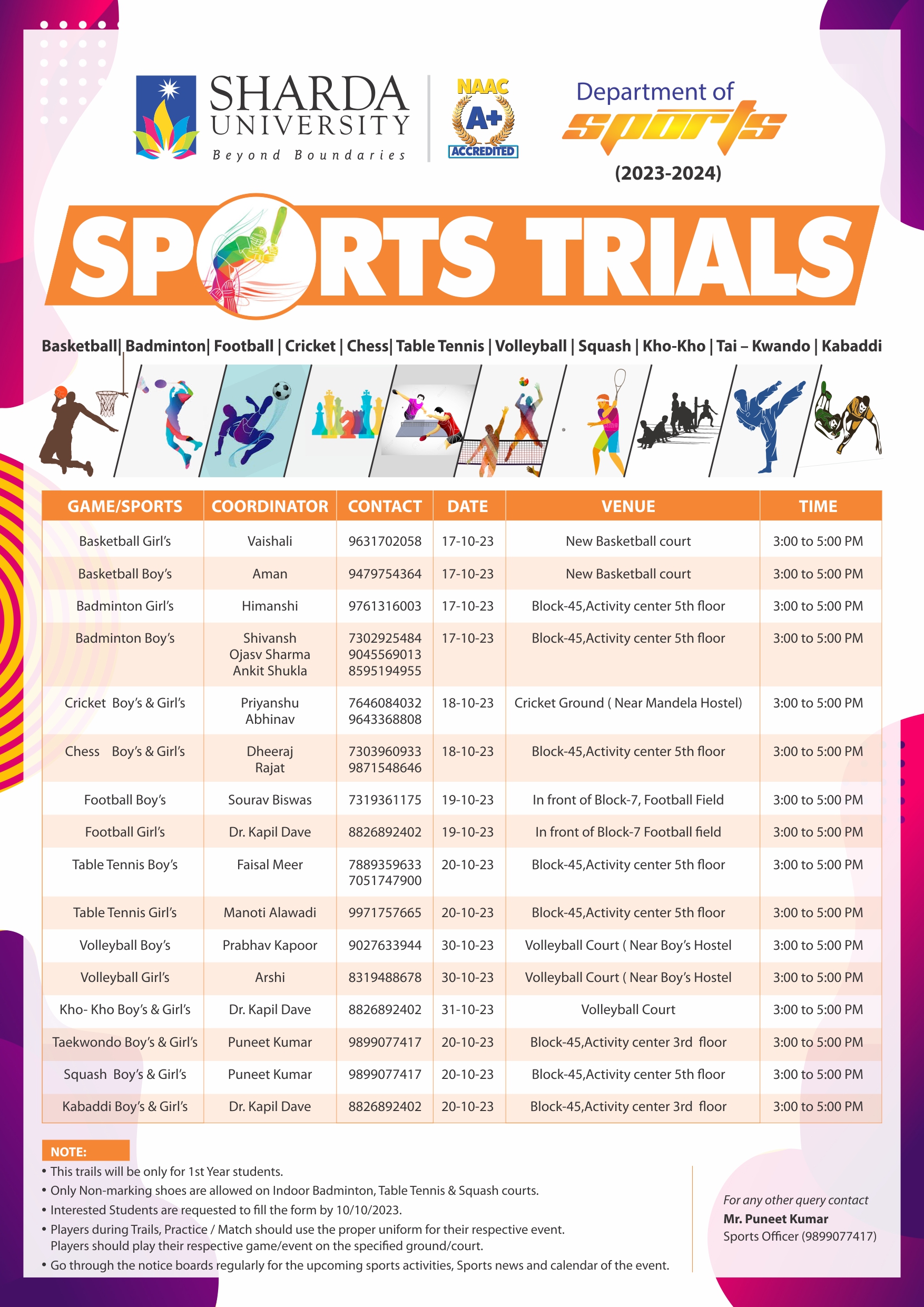 Sports Trials for the 1st Year Students