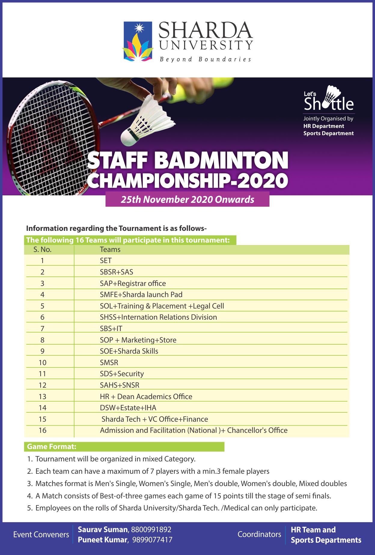 Staff Badminton Championship-2020